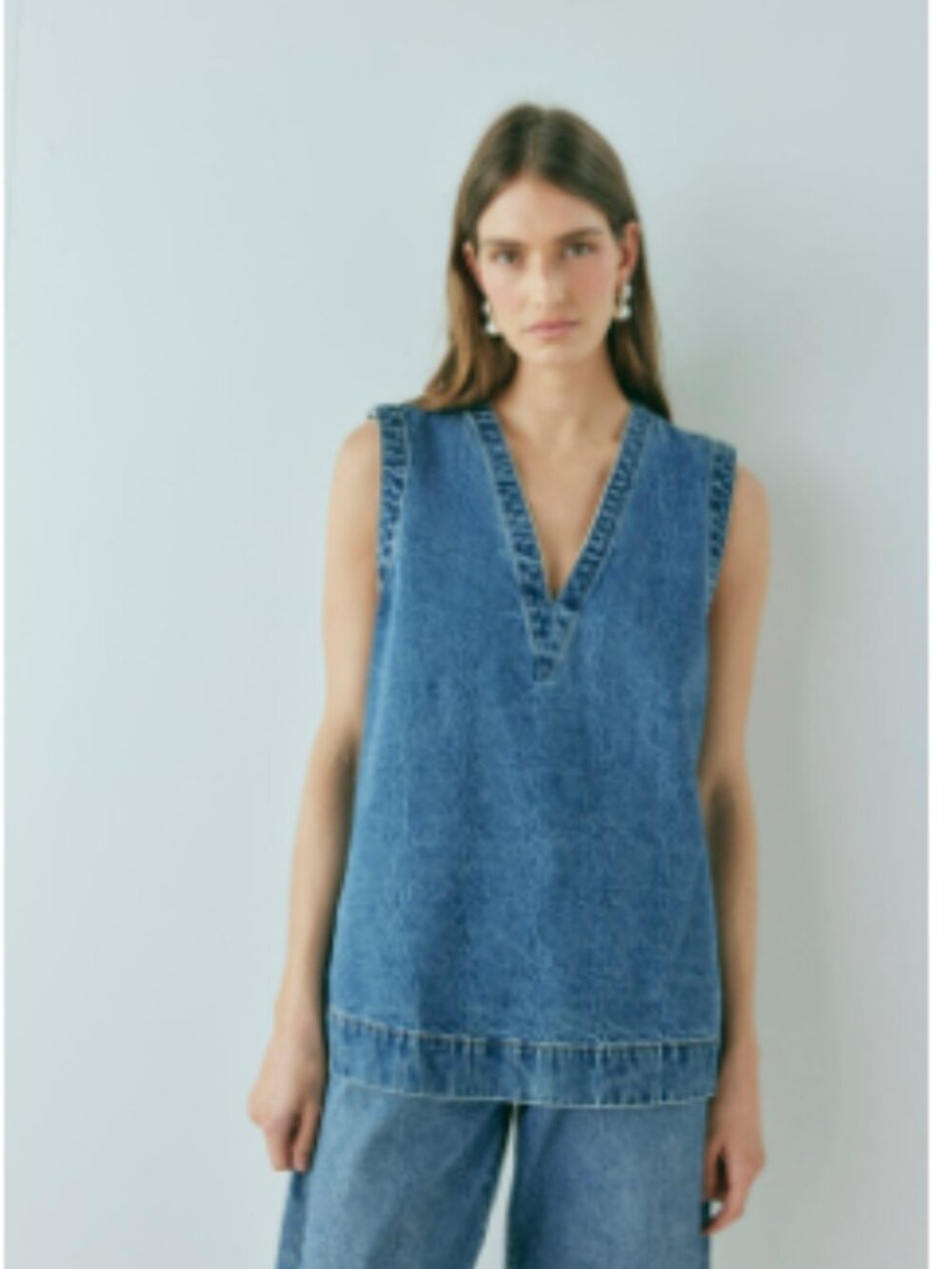 VRG Muni Denim Tunic Top Blue